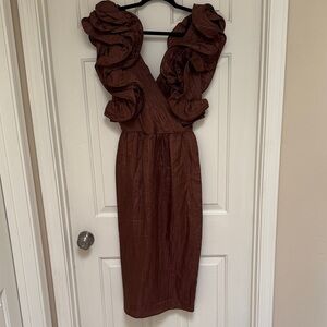 Vintage Brown Ruffle Dress